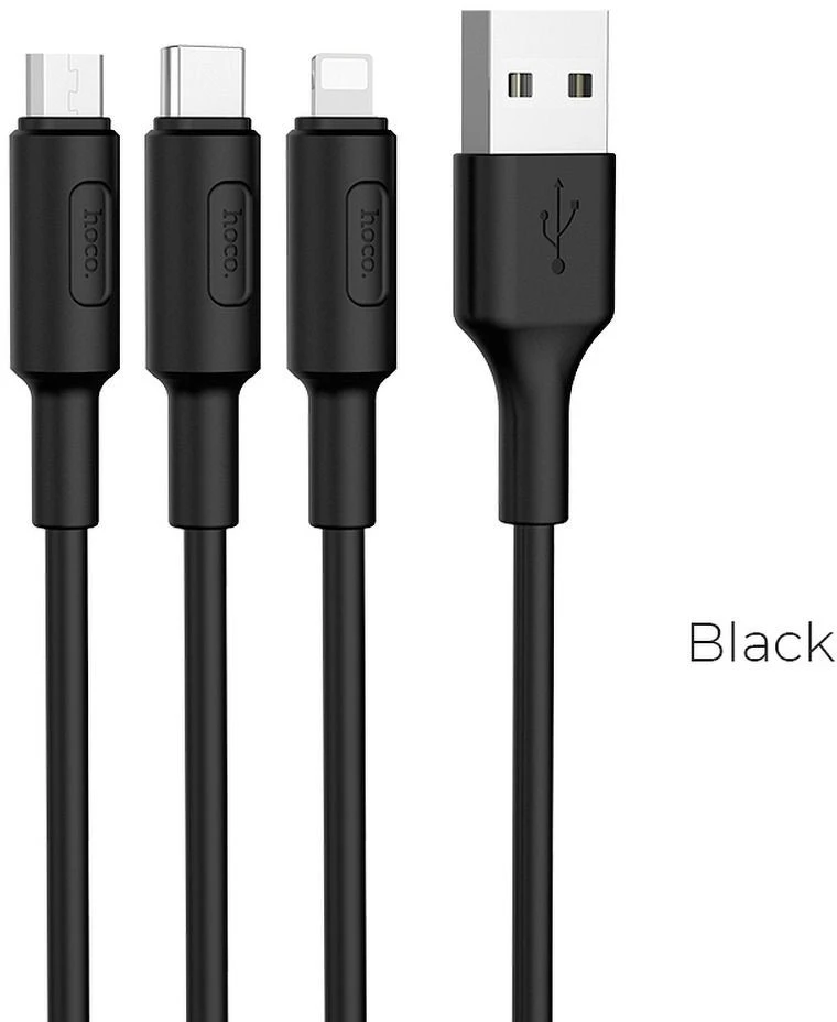 USB kabelis Hoco (X25) 3in1 lightning+micro+type-C juodas 1m