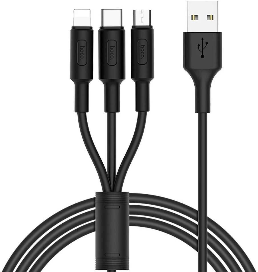 USB kabelis Hoco (X25) 3in1 lightning+micro+type-C juodas 1m