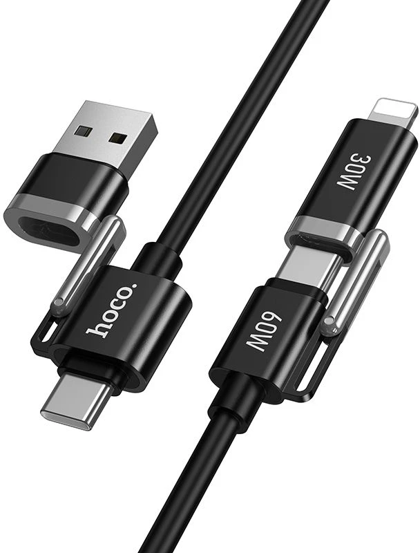 Kabelis 4w1 USB A/USB C į USB C/Lightning Hoco 3A 60W 1,2 m U155 juodas