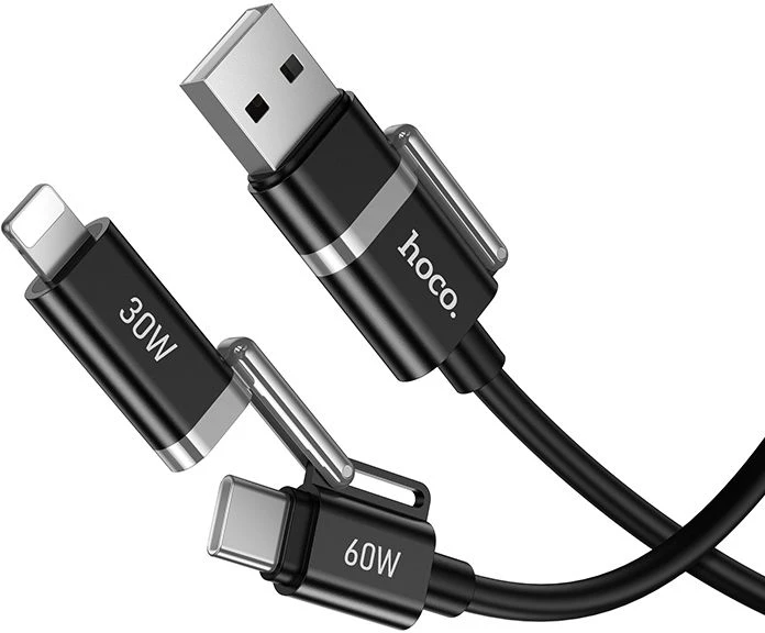 Kabelis 4w1 USB A/USB C į USB C/Lightning Hoco 3A 60W 1,2 m U155 juodas