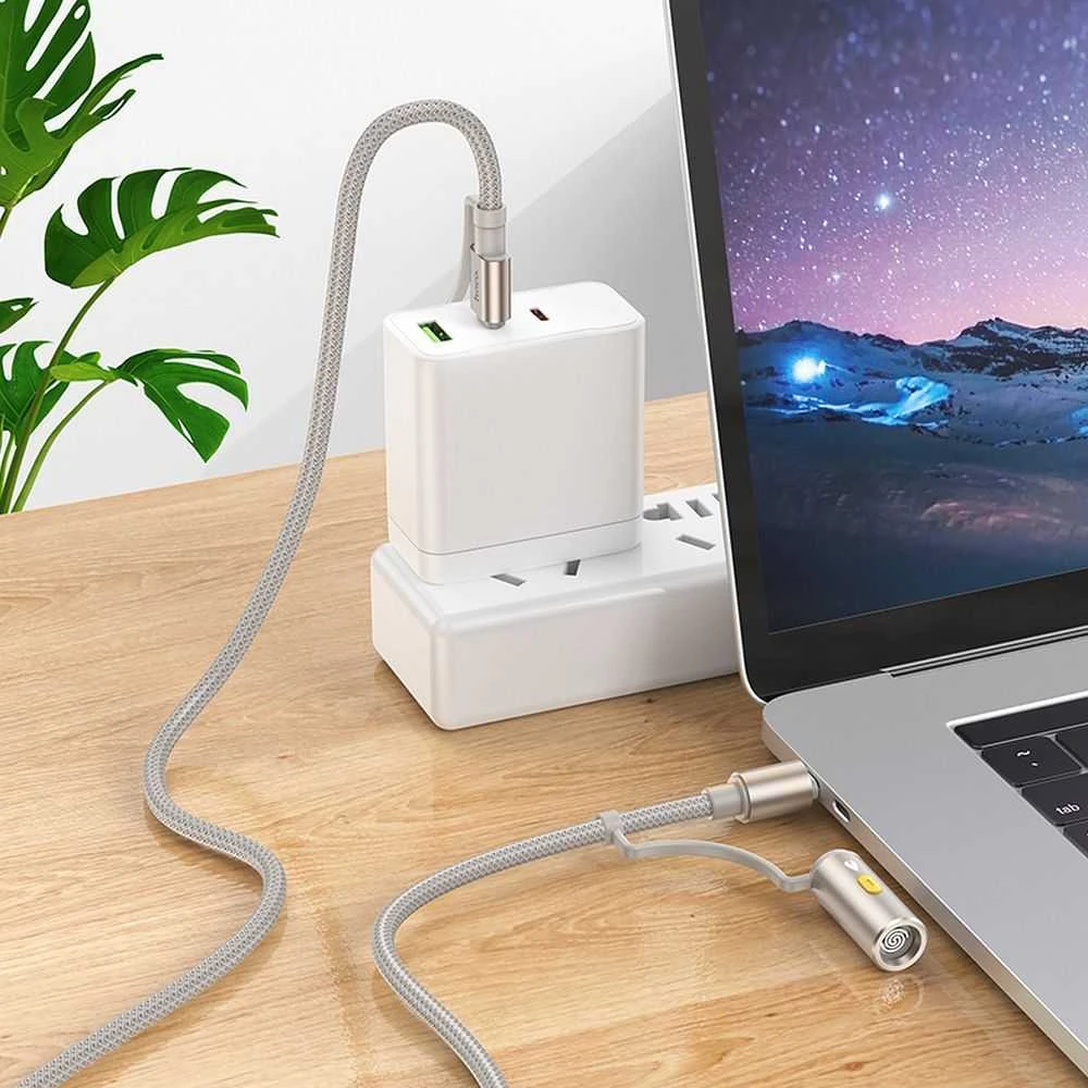 Laidas „viskas viename“ USB A / USB C į USB C / cigarečių žiebtuvėlio jungtis Hoco 3A 60W 1,2 m U138 pilkas