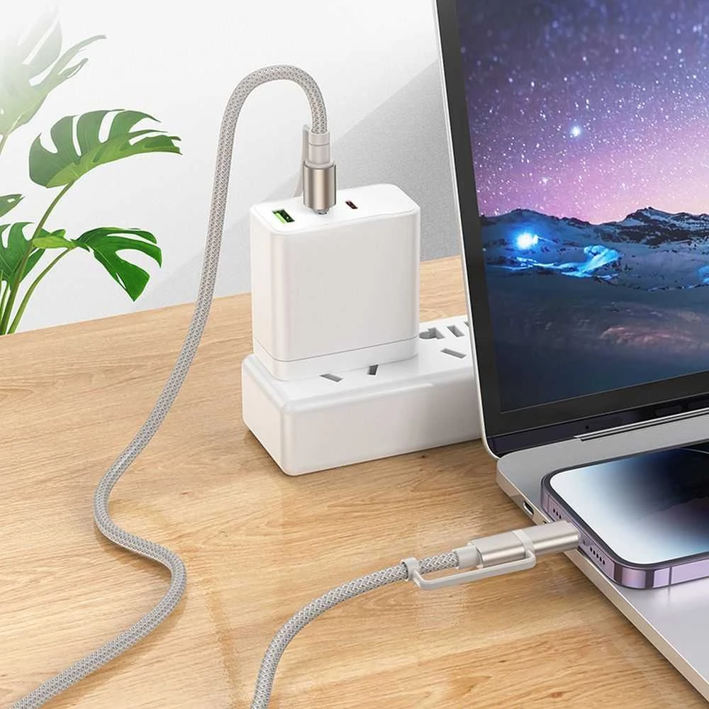 Laidas „viskas viename“ USB C / „Lightning“ į USB C / cigarečių žiebtuvėlio jungtį Hoco PD 3A 60W 1,2 m U138 juodas