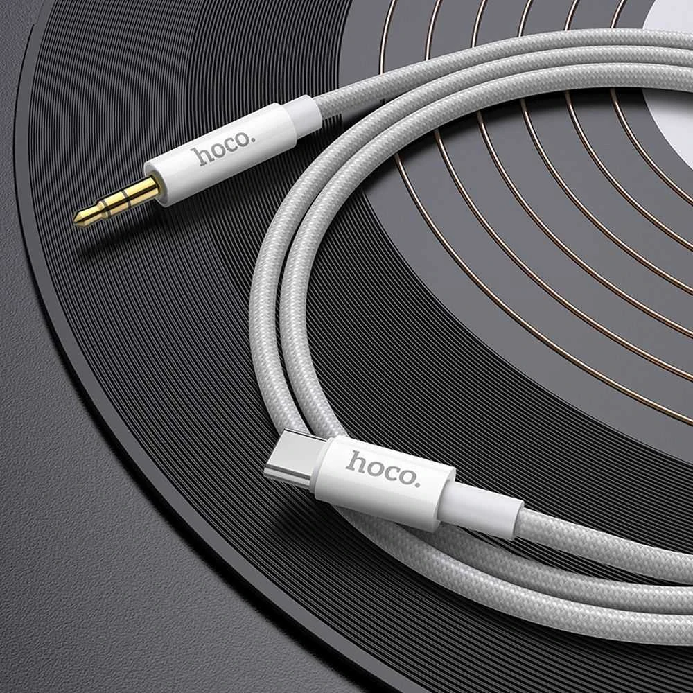 Kabelis AUX Jack 3,5 mm - USB C Hoco 1 m UPA19 sidabrinis
