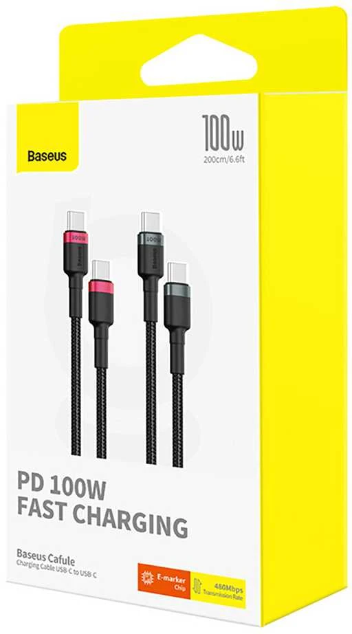 Kabelis Baseus Cafule USB-C į USB-C 100W, 1m, 2 vnt (raudona juoda, pilka juoda)