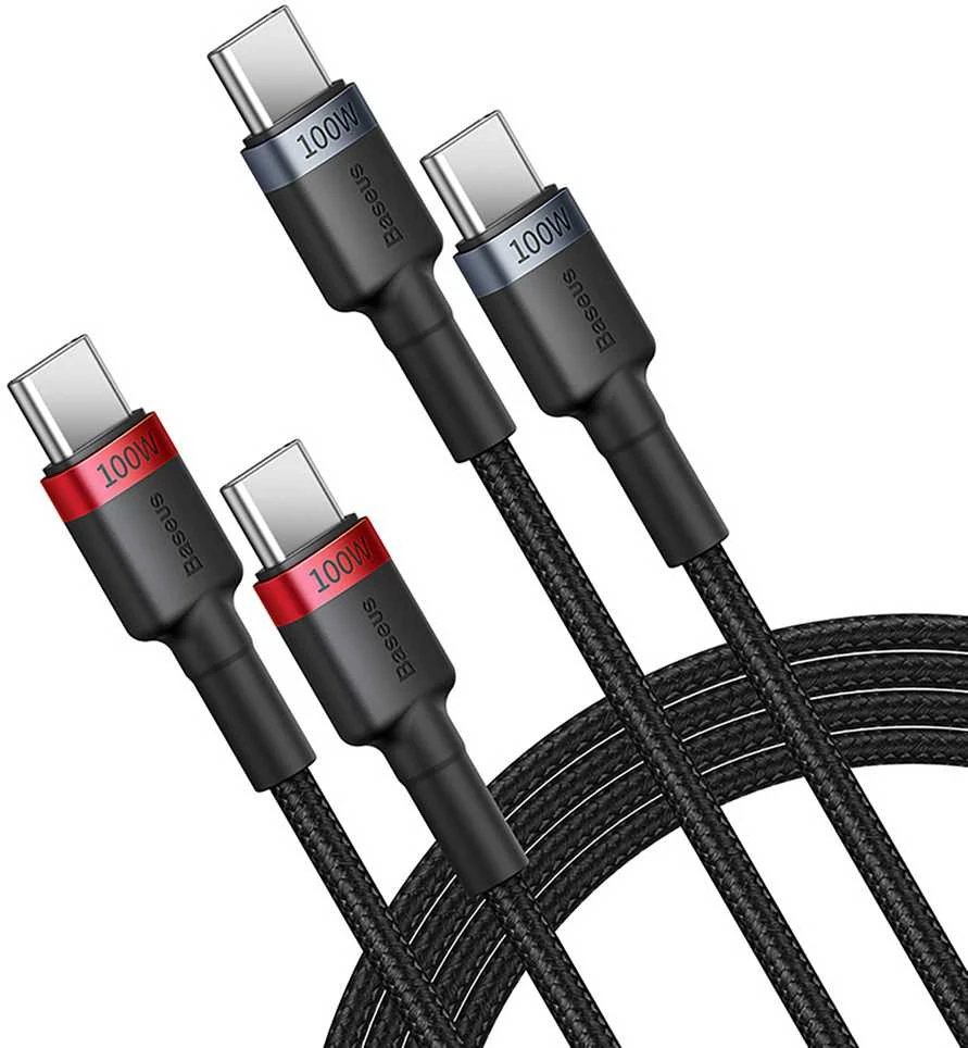 Kabelis Baseus Cafule USB-C į USB-C 100W, 1m, 2 vnt (raudona juoda, pilka juoda)
