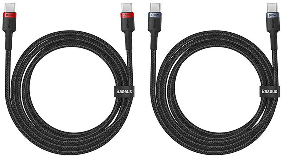 Kabelis Baseus Cafule USB-C į USB-C 100W, 1m, 2 vnt (raudona juoda, pilka juoda)