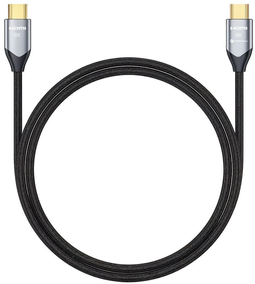 HDMI 2.1 laidas „Forcell Cafule“ 8K 60Hz / 4K 120Hz – itin didelis greitis, HDR, eARC, VRR, 48 Gbps, 1 m, juodas