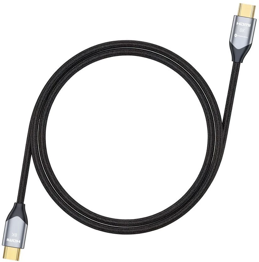HDMI 2.1 laidas „Forcell Cafule“ 8K 60Hz / 4K 120Hz – itin didelis greitis, HDR, eARC, VRR, 48 Gbps, 3 m juodas