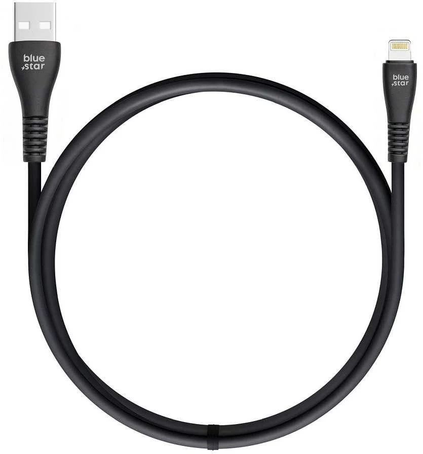 BlueStar USB A tipo laidas su „Lightning“ jungtimi, mėlynas, žvaigždės formos, 2A, 12W, 1 m, PJ-DG5-A, juodas