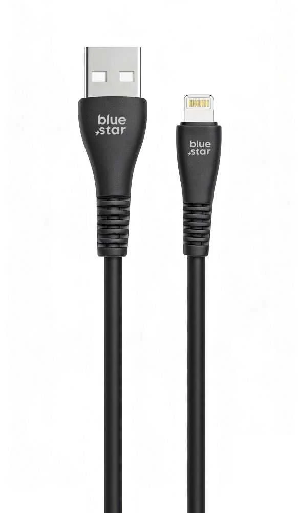 BlueStar USB A tipo laidas su „Lightning“ jungtimi, mėlynas, žvaigždės formos, 2A, 12W, 1 m, PJ-DG5-A, juodas