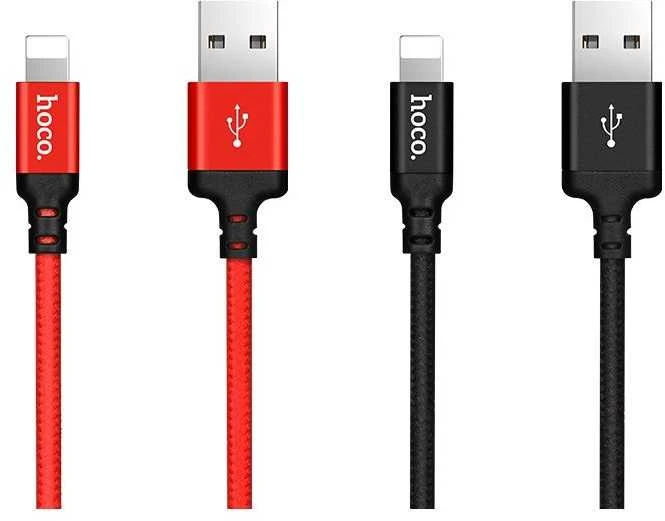 USB kabelis Hoco X14 Lightning, raudonas-juodas 1.0m