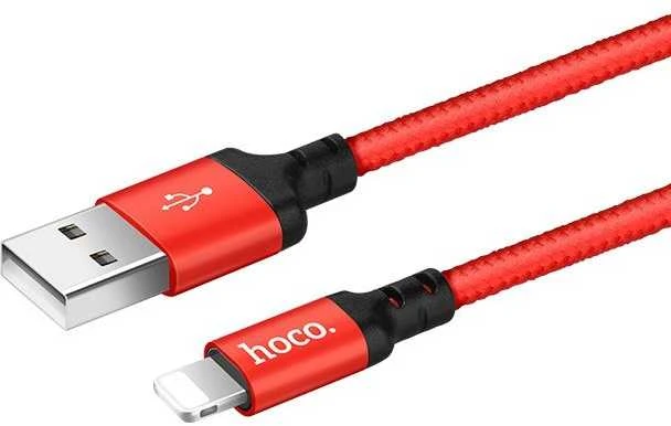 USB kabelis Hoco X14 Lightning, raudonas-juodas 1.0m