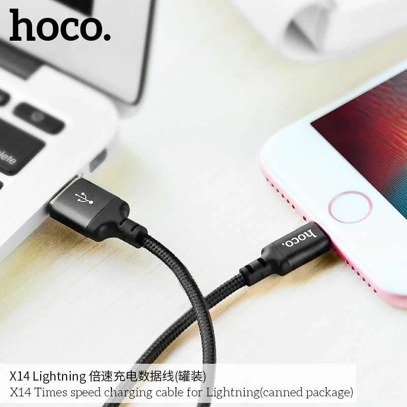 USB A tipo į „Lightning“ tipo laidas Hoco, 1 m x 14, juodas