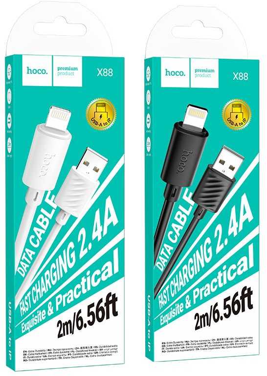 USB A tipo į „Lightning“ tipo laidas Hoco 2,4A 2 m X88 juodas