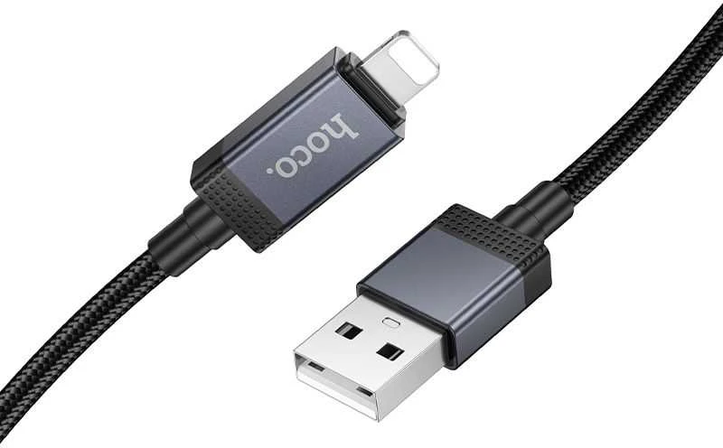USB A tipo į „Lightning“ maitinimą maitinantis kabelis Hoco 2,4A su ekranu 1 m X118 juodas
