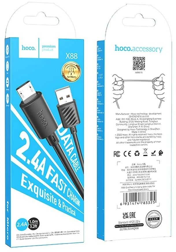 USB kabelis Hoco X88 microUSB juodas 1m