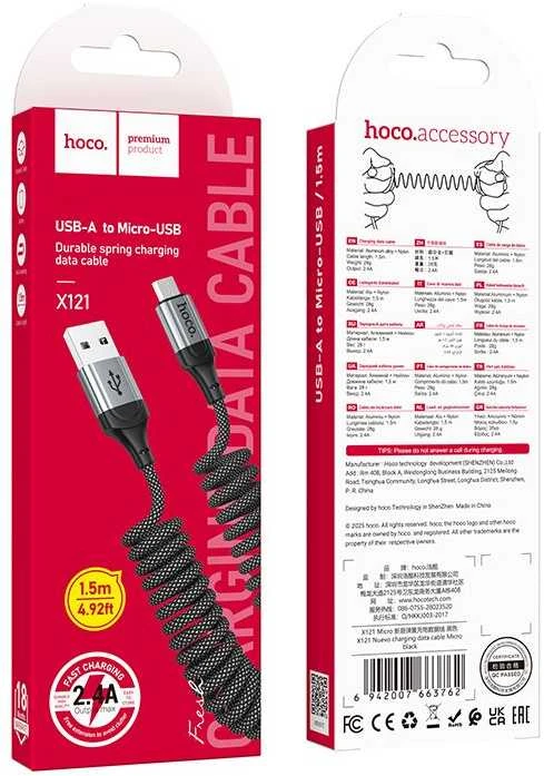 Cable USB A to Micro USB Hoco 2,4A 1,5 m X121 juodas