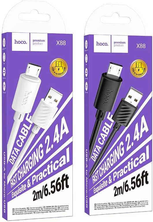 Cable USB A to Micro USB Hoco 2,4A 2 m X88 baltas