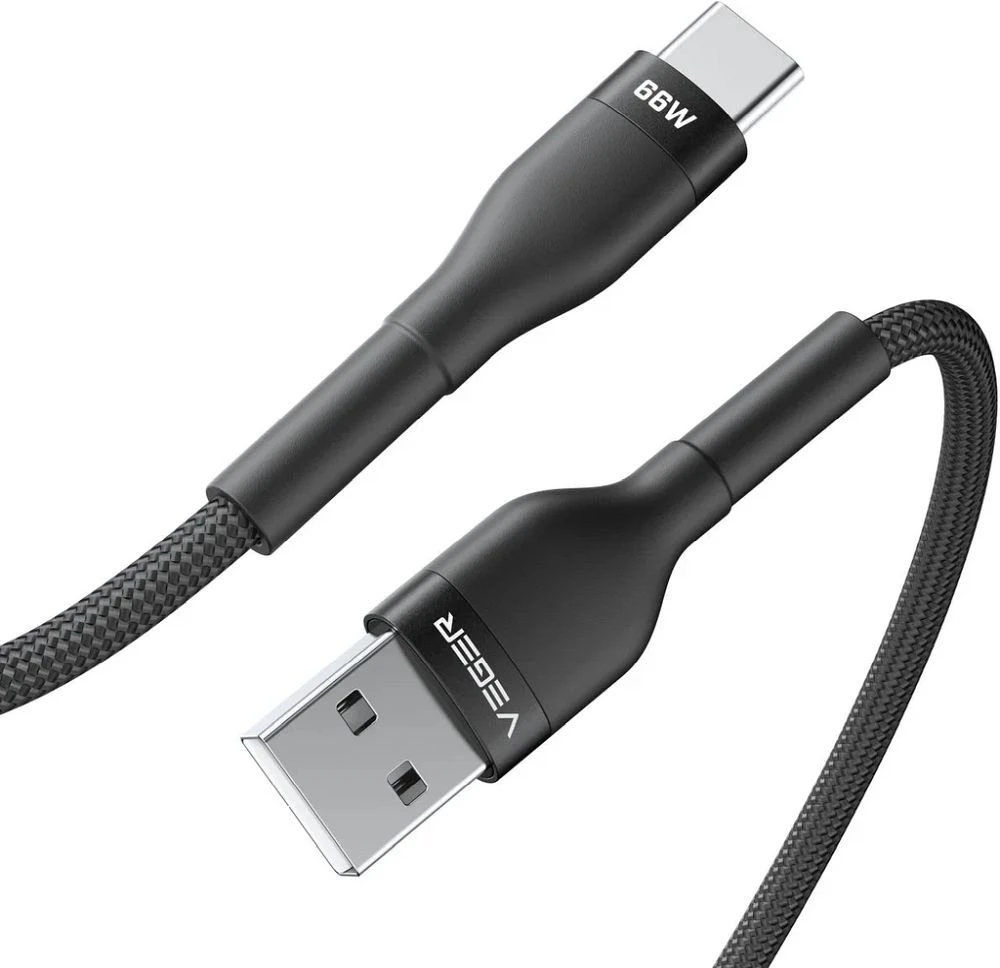 USB A–C tipo laidas VEGER PD 11V 6A 66W AC04 1,2 m juodas
