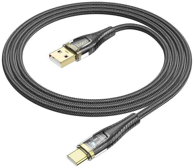 Cable USB A į USB C Hoco 2,4A 1,2 m U121 juodas skaidrus