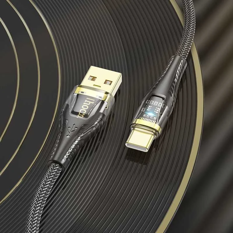 Cable USB A į USB C Hoco 2,4A 1,2 m U121 juodas skaidrus