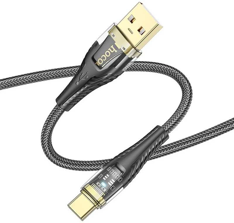 Cable USB A į USB C Hoco 2,4A 1,2 m U121 juodas skaidrus
