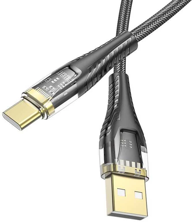 Cable USB A į USB C Hoco 2,4A 1,2 m U121 juodas skaidrus