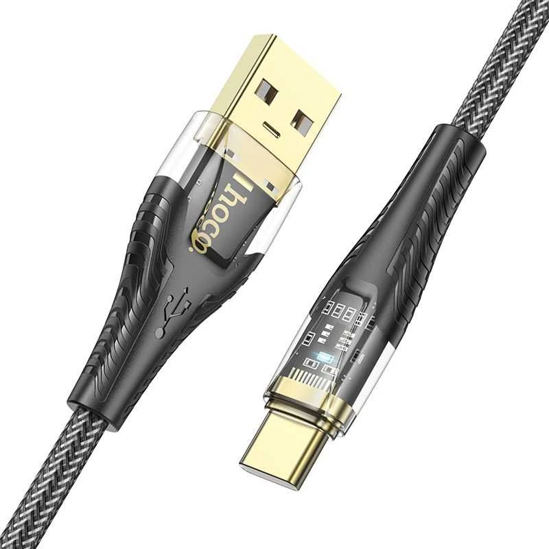 Cable USB A į USB C Hoco 2,4A 1,2 m U121 juodas skaidrus