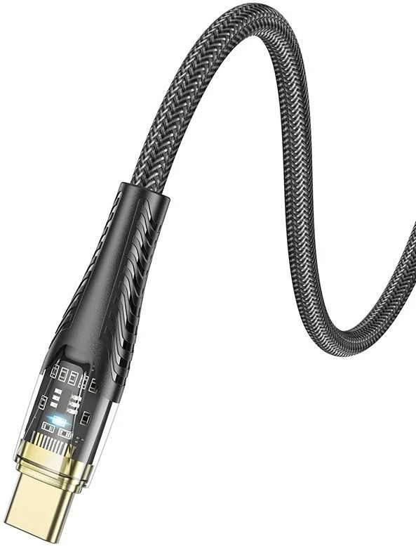 Cable USB A į USB C Hoco 2,4A 1,2 m U121 juodas skaidrus