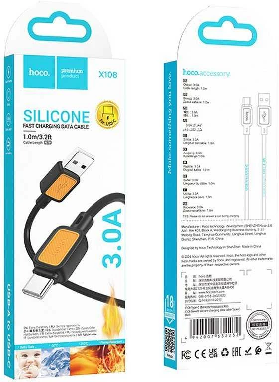 Cable USB A to USB C Hoco 3A 1 m X108 juodas