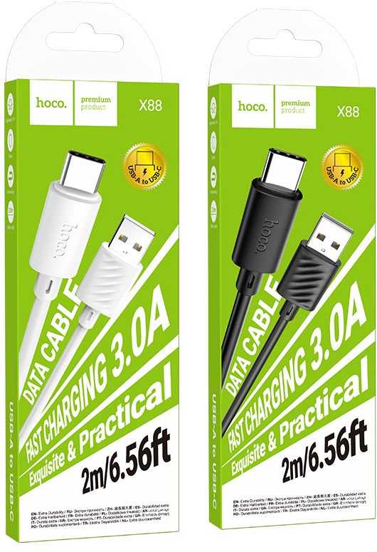 Cable USB A to USB C Hoco 3A 2 m X88 juodas