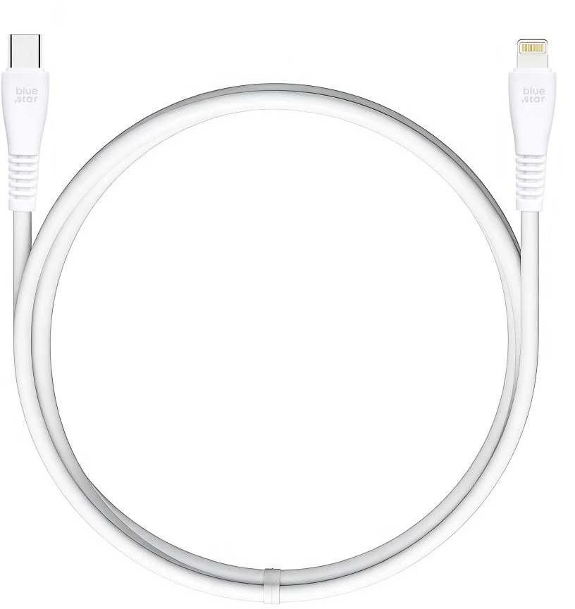 BlueStar USB C į Lightning kabelis, mėlynas, žvaigždės formos, 3A, 27W, 1 m, PJ-DQ2-C, baltas