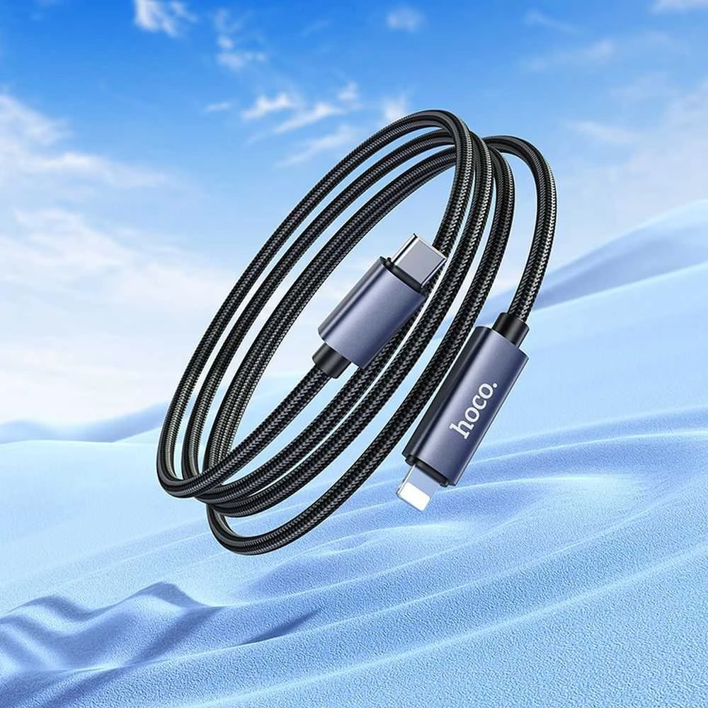 USB C į Lightning laidas Hoco PD 27W su ekranu 1 m X112 juodas