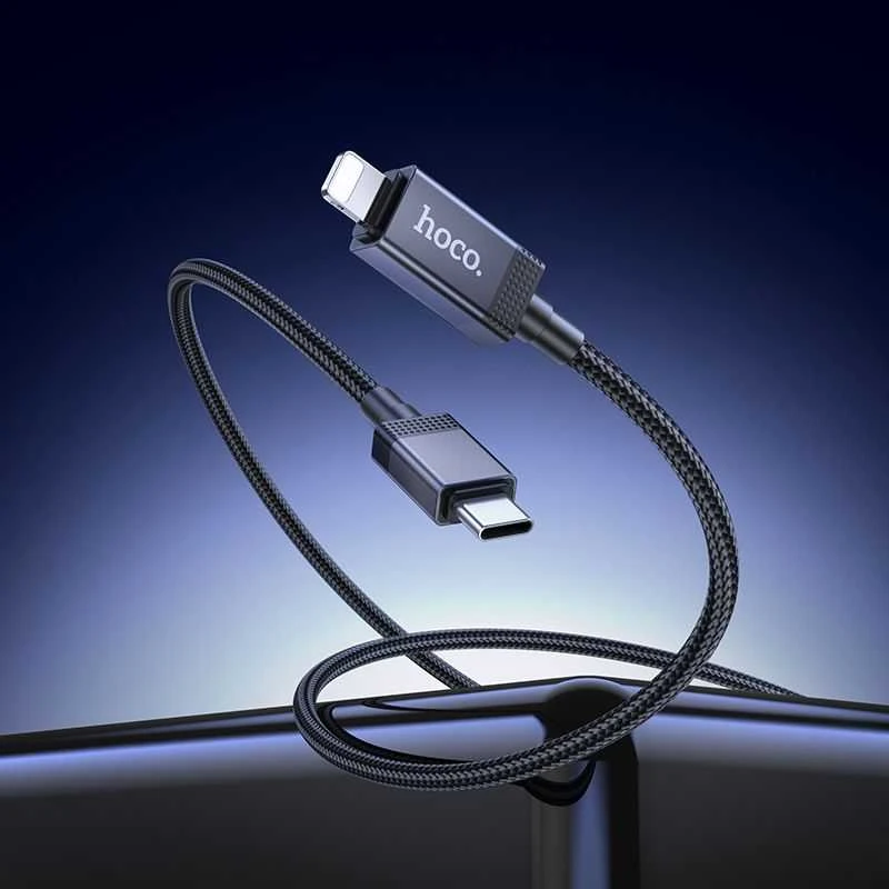 USB C į Lightning laidas Hoco PD 27W su ekranu 1 m X118 juodas