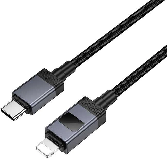 USB C į Lightning laidas Hoco PD 27W su ekranu 1 m X118 juodas