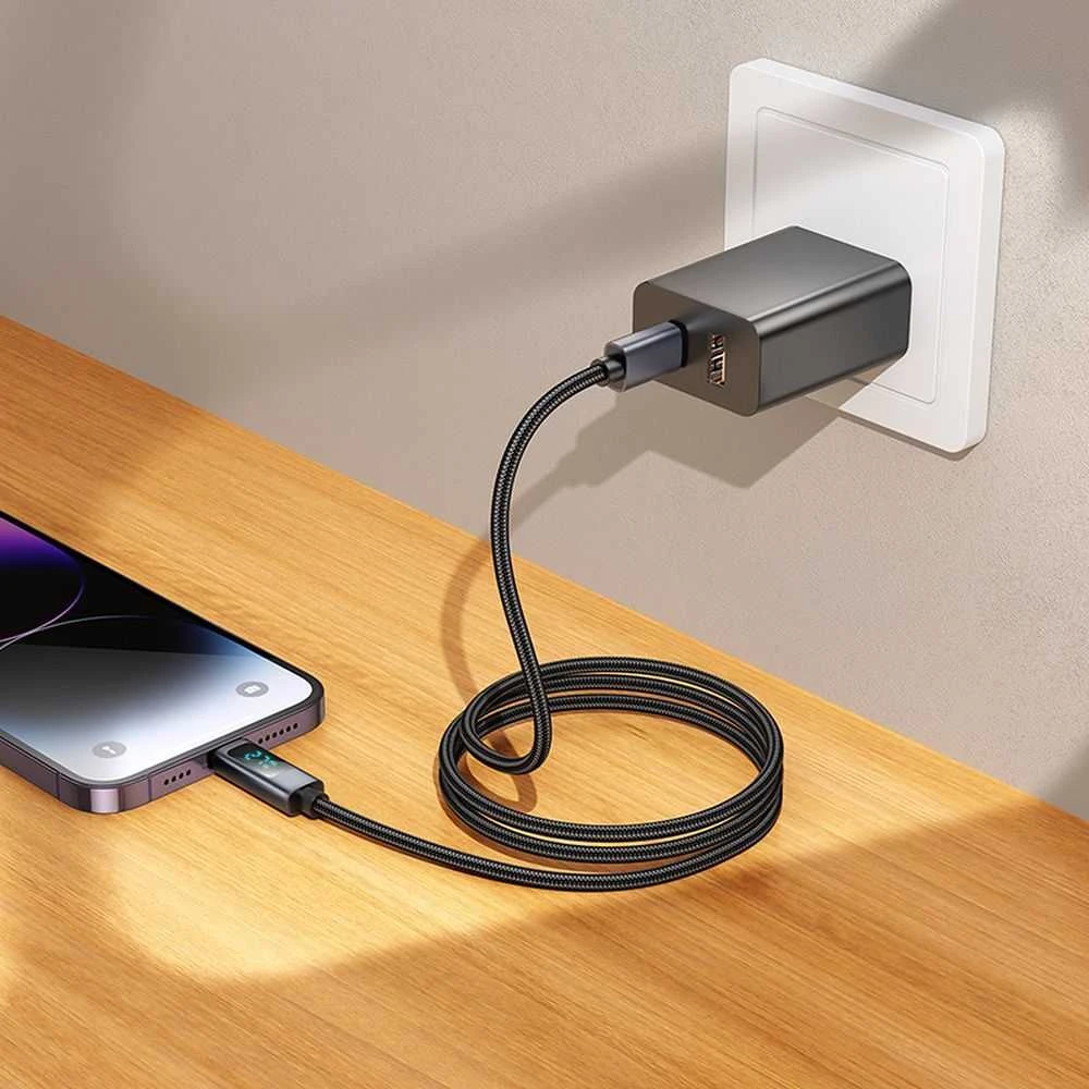 USB C į Lightning laidas Hoco PD 27W su ekranu 1 m X112 juodas