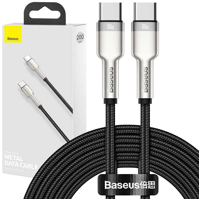 Kabelis USB C - USB C 2m 100W juodas Cafule Metal BASEUS