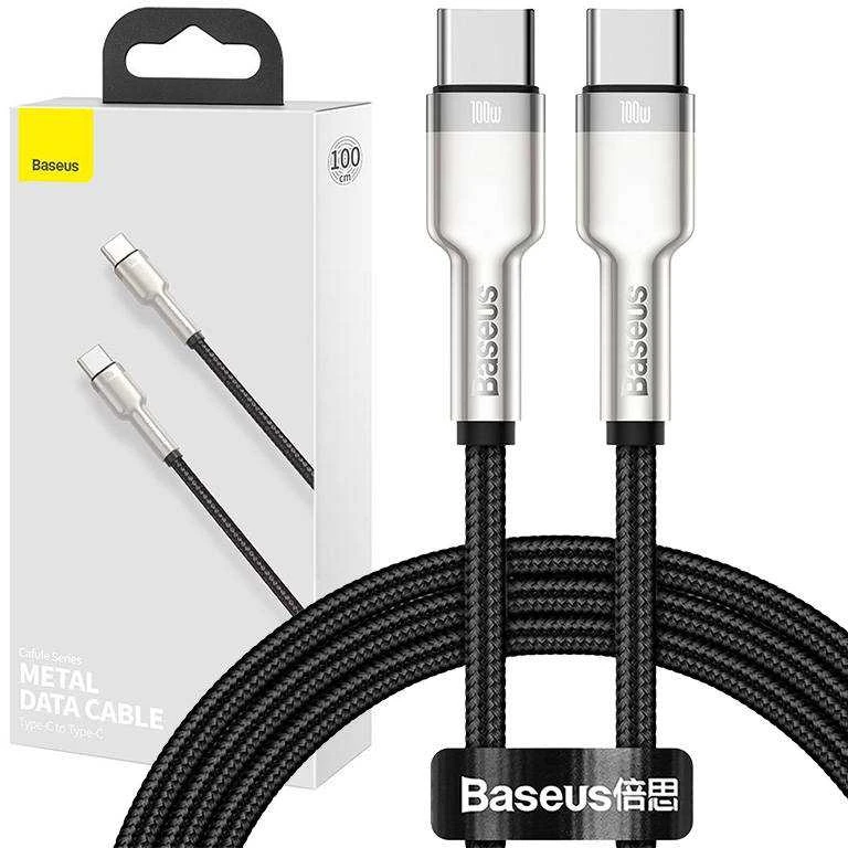 Kabelis USB C - USB C 1m 100W juodas Cafule Metal BASEUS