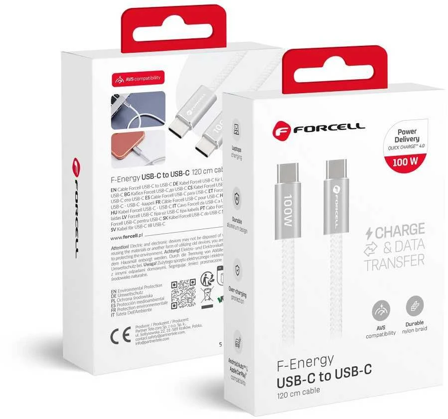 USB C į USB C laidas Forcell F-Energy QC4.0 PD 3A 60W Cafule Color 1,2 m ACYH23 baltas