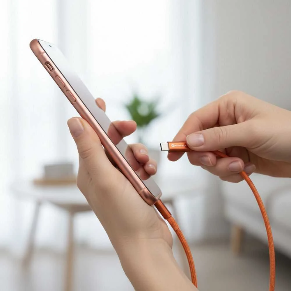 USB C į USB C laidas Forcell F-Energy QC4.0 PD 3A 60W Cafule Flat 1,2 m CCFN23 oranžinis
