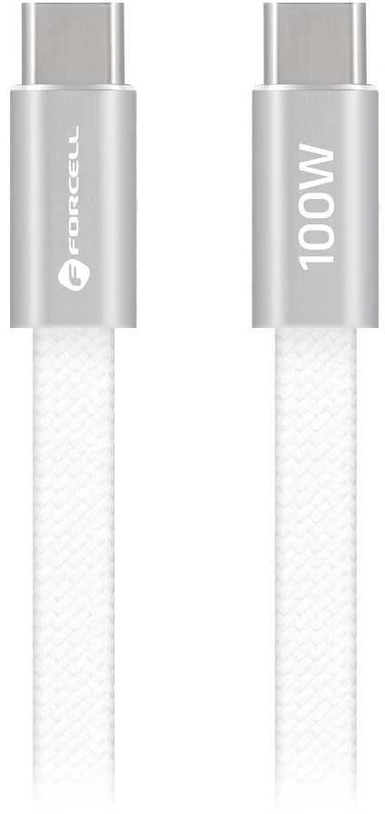 USB C į USB C laidas Forcell F-Energy QC4.0 PD 5A 100W Cafule Flat 1,2m CCFN23 baltas