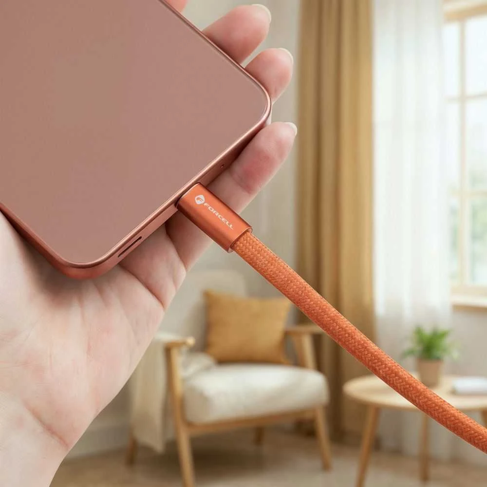 USB C į USB C laidas Forcell F-Energy QC4.0 PD 3A 60W Cafule Flat 1,2 m CCFN23 oranžinis