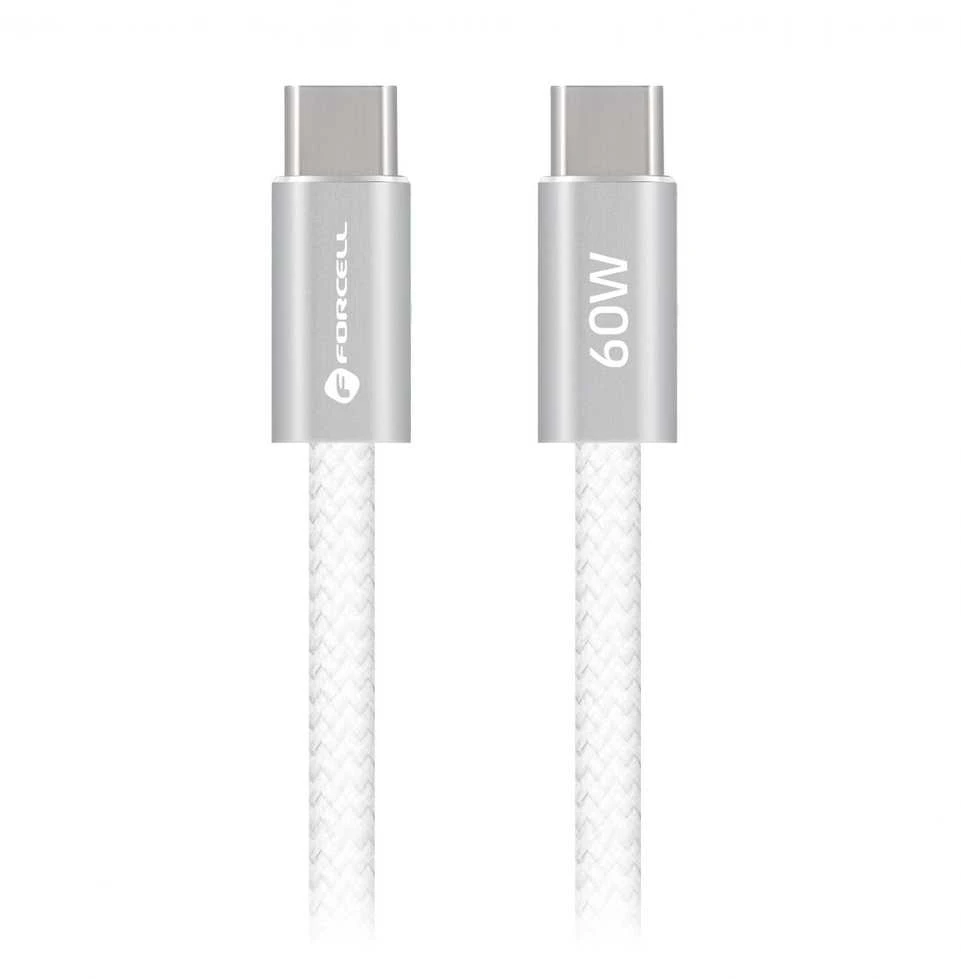 USB C į USB C laidas Forcell F-Energy QC4.0 PD 3A 60W Cafule Flat 1,2 m CCFN23 baltas