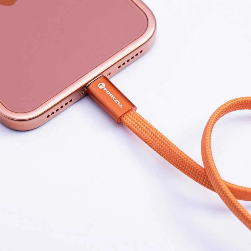 USB C į USB C laidas Forcell F-Energy QC4.0 PD 3A 60W Cafule Flat 1,2 m CCFN23 oranžinis
