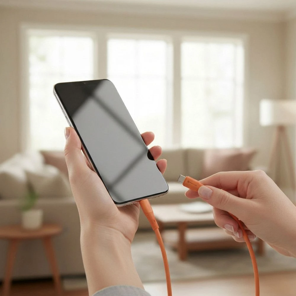 USB C į USB C laidas Forcell F-Energy QC4.0 PD 5A 100W Silicone 1 m C347 tamsiai oranžinis