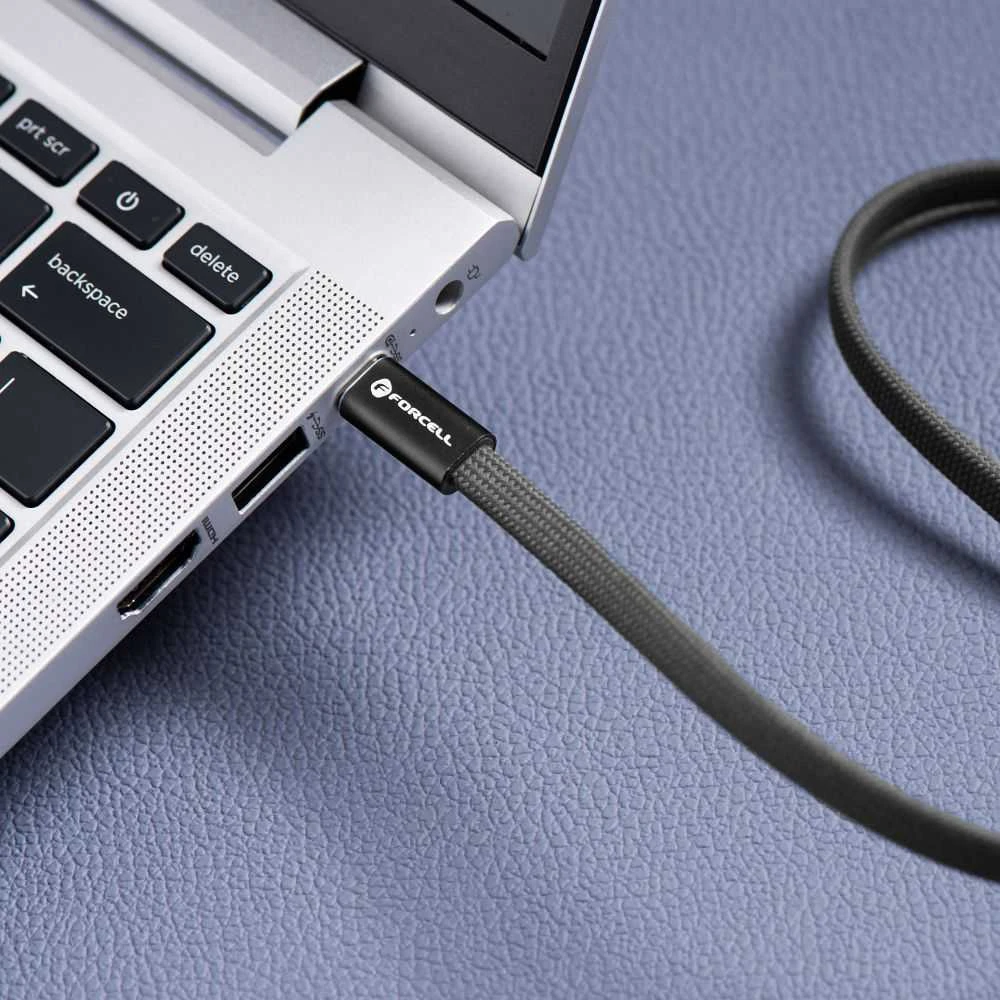 USB C į USB C laidas Forcell F-Energy QC4.0 PD 5A 240W Cafule Flat 1,2 m CCFN23 juodas