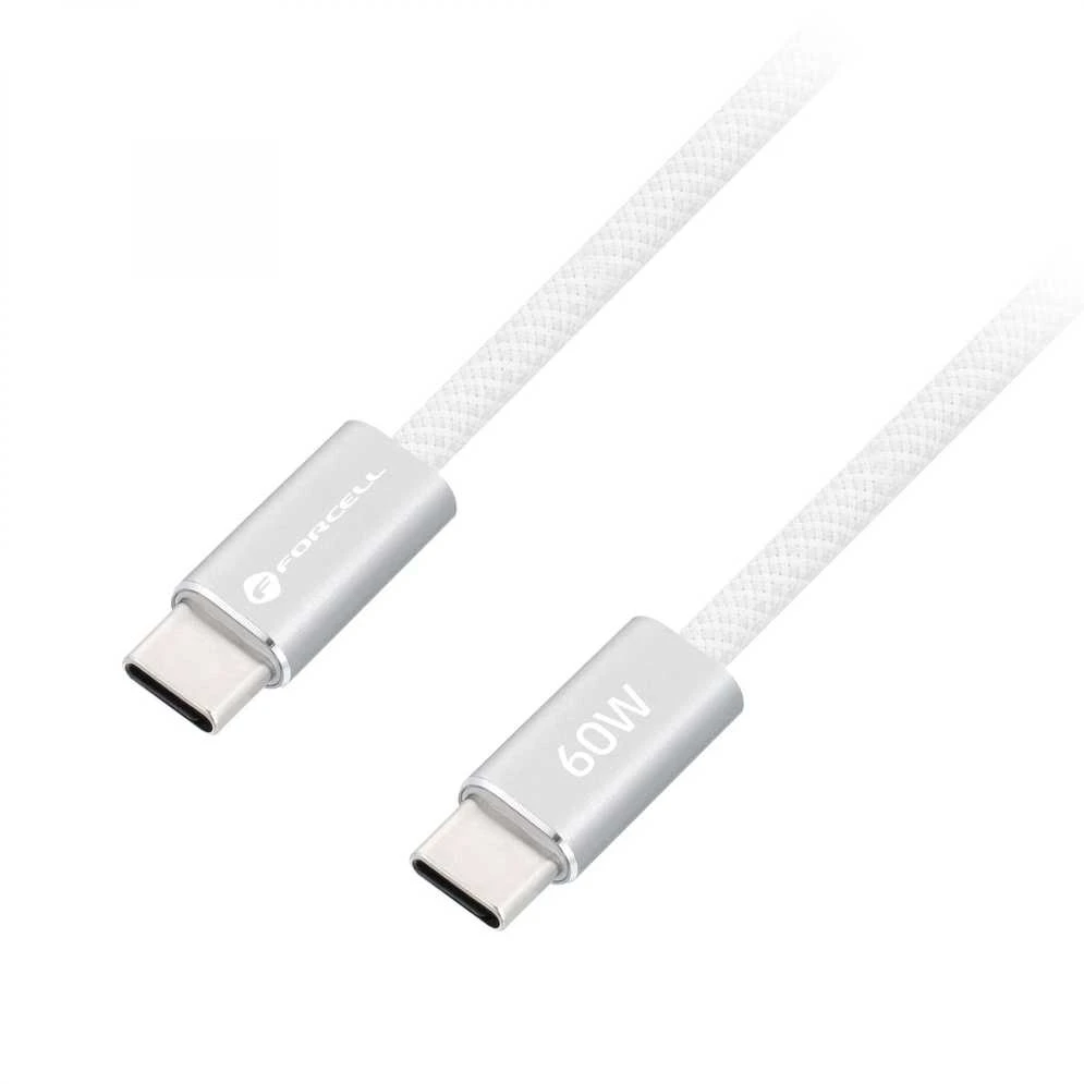 USB C į USB C laidas Forcell F-Energy QC4.0 PD 3A 60W Cafule Flat 1,2 m CCFN23 baltas
