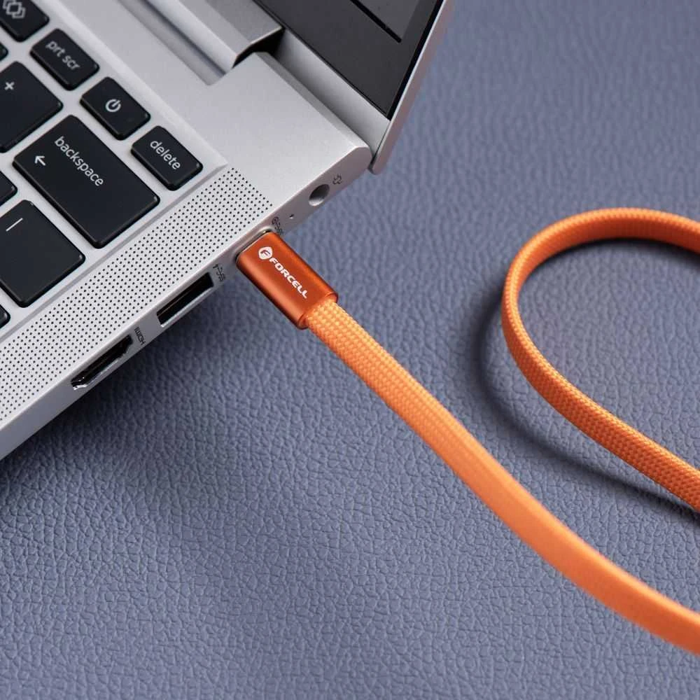 USB C į USB C laidas Forcell F-Energy QC4.0 PD 3A 60W Cafule Flat 1,2 m CCFN23 oranžinis