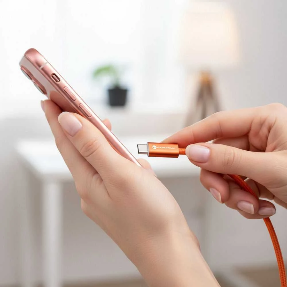 USB C į USB C laidas Forcell F-Energy QC4.0 PD 5A 100W Cafule Flat 1,2 m CCFN23 oranžinis