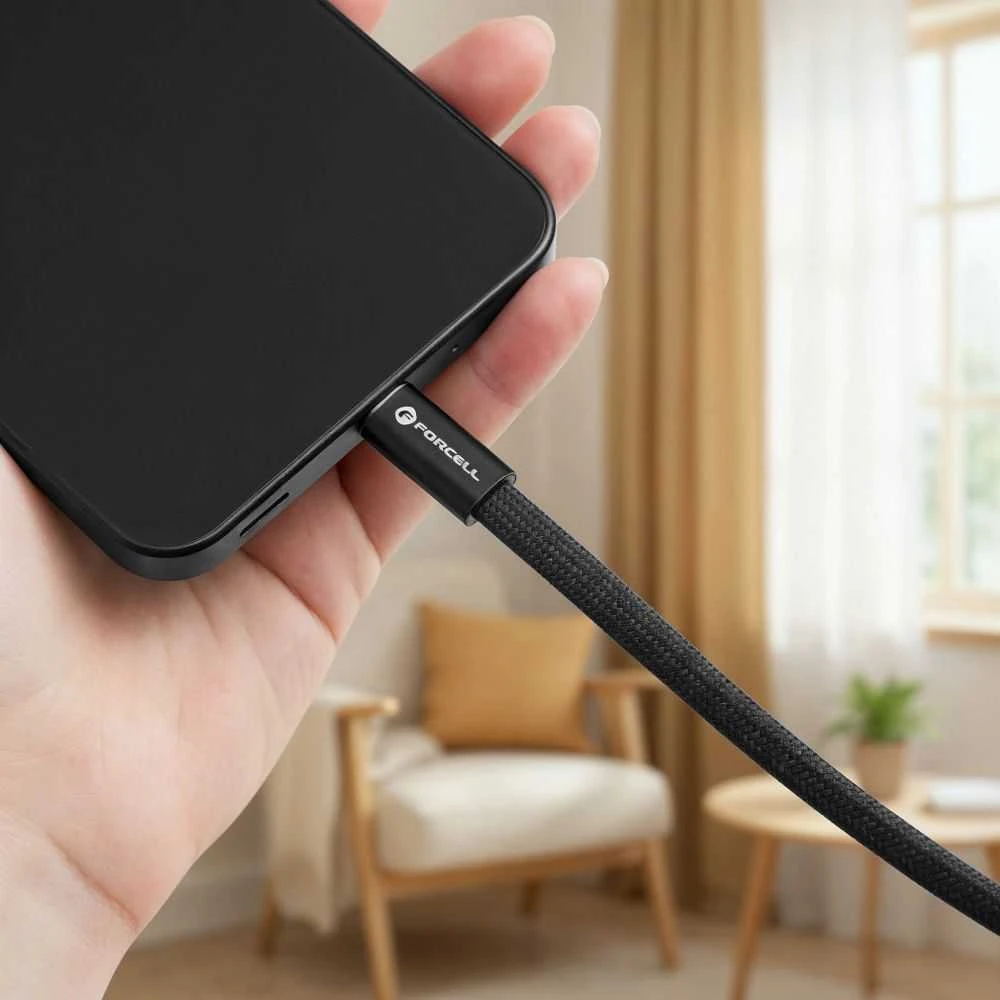 USB C į USB C laidas Forcell F-Energy QC4.0 PD 5A 240W Cafule Flat 1,2 m CCFN23 juodas